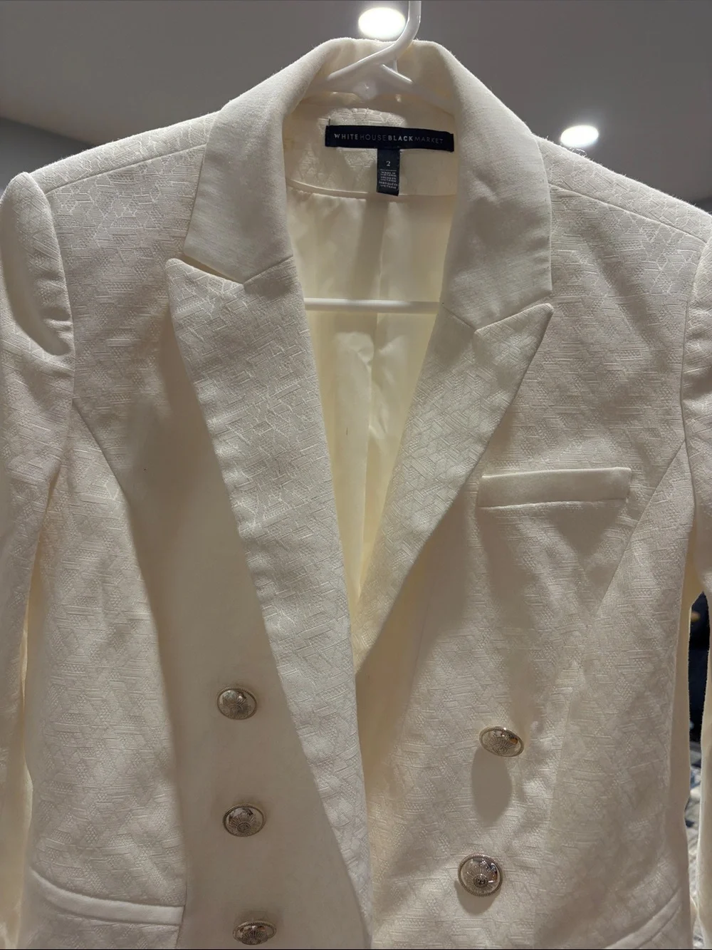 White Double-Breasted Women's Blazer - Textured Formal Jacket